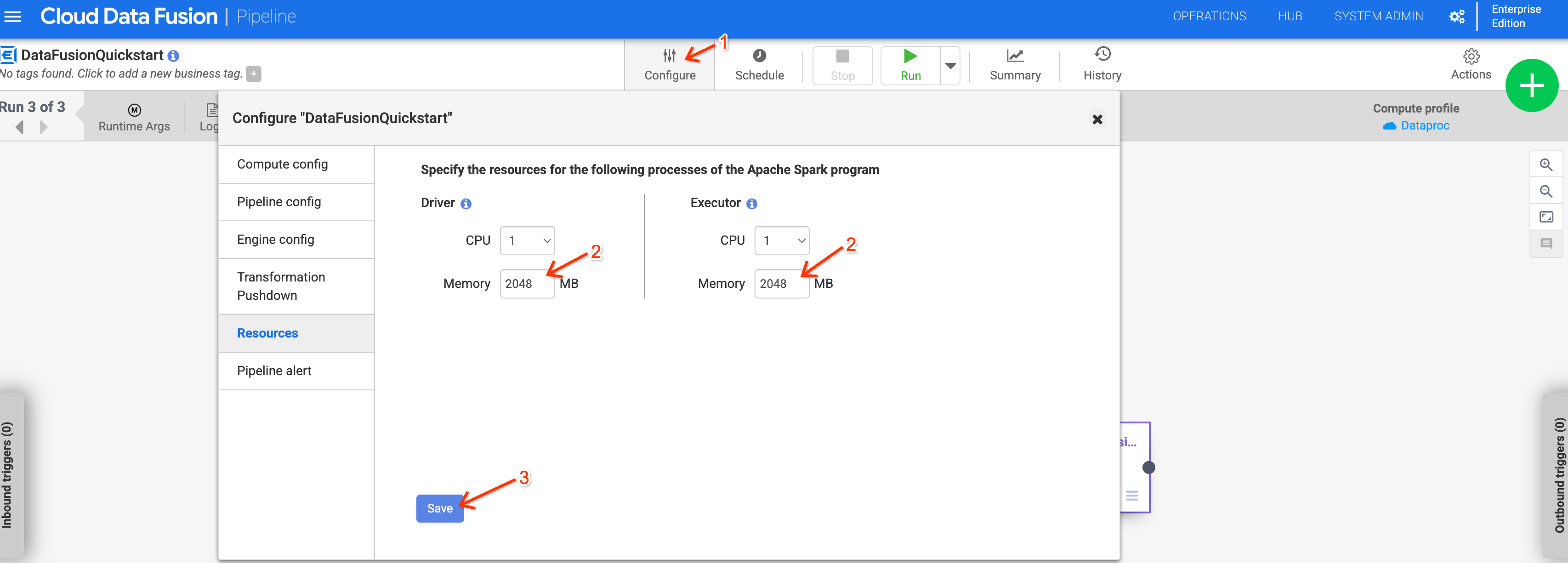 Increase the driver and executor memory