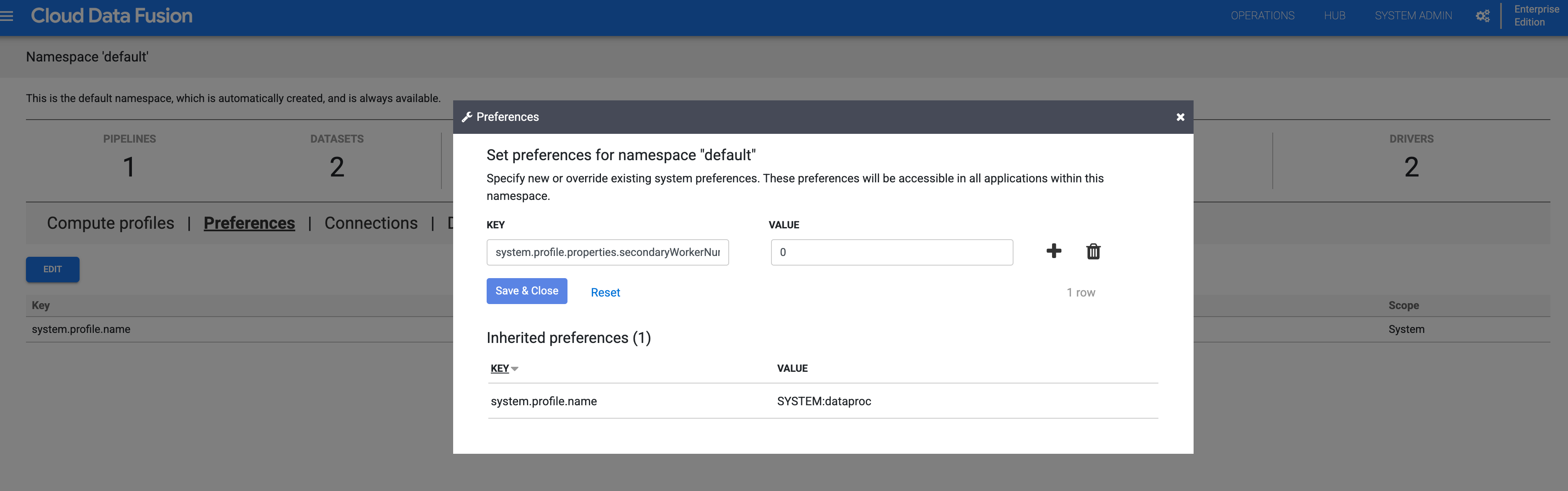 Disable secondary workers in a namespace.