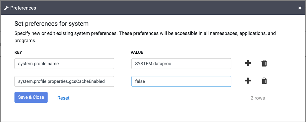 Preferences dialog