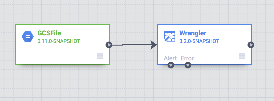 Node GCSFile yang terhubung ke node Wrangler