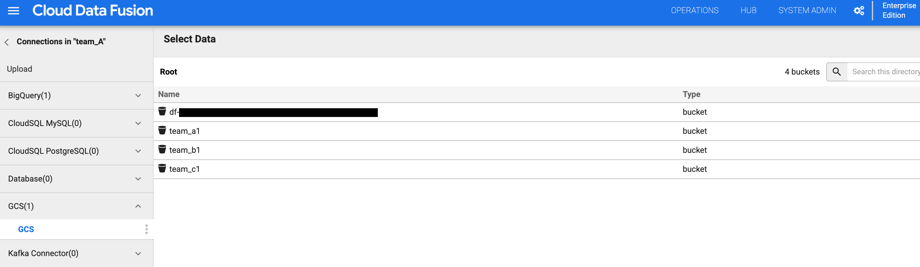 Valida la conexión de Cloud Storage del equipo A.