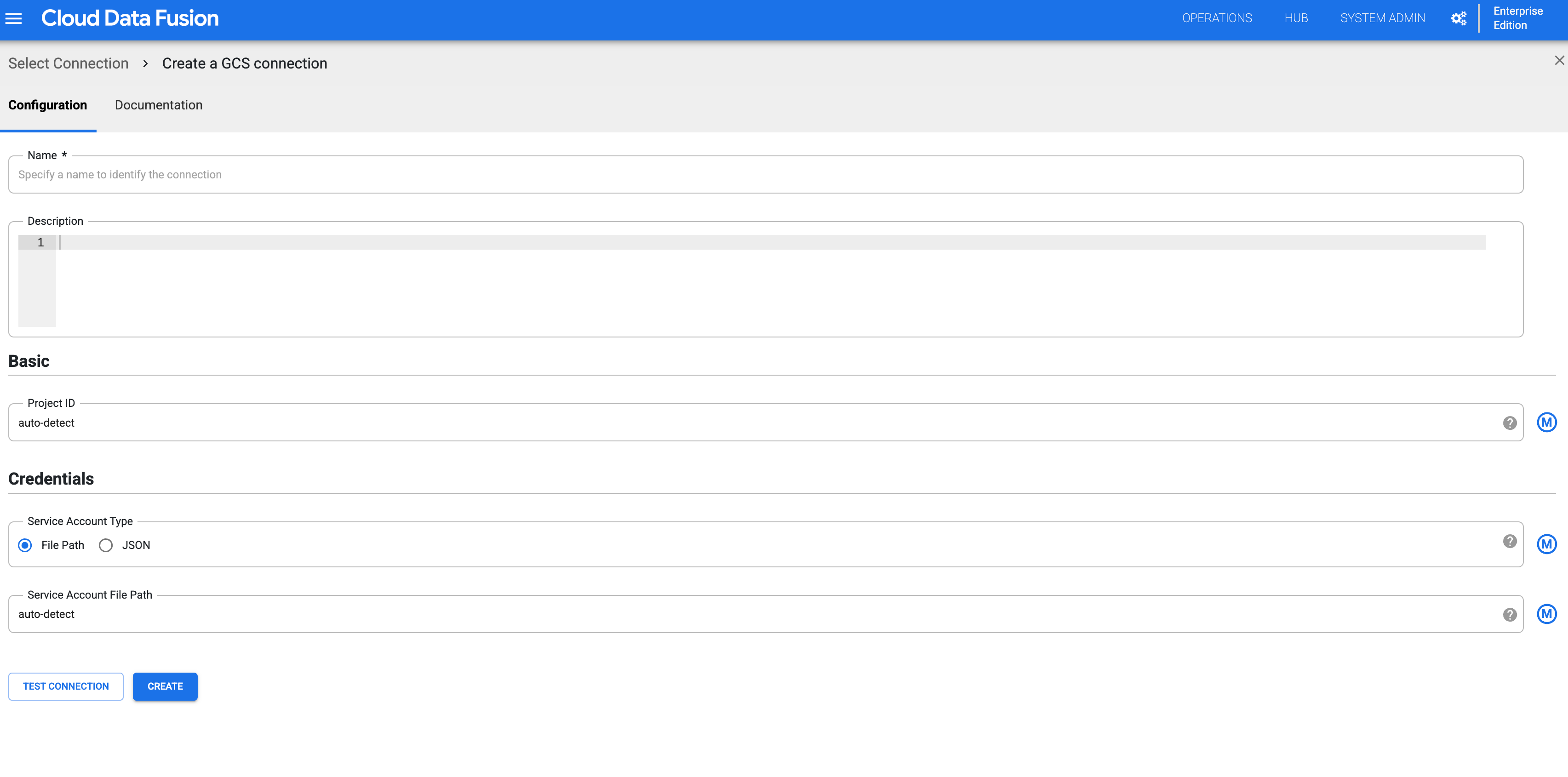 Create the Cloud Storage connection in Cloud Data Fusion