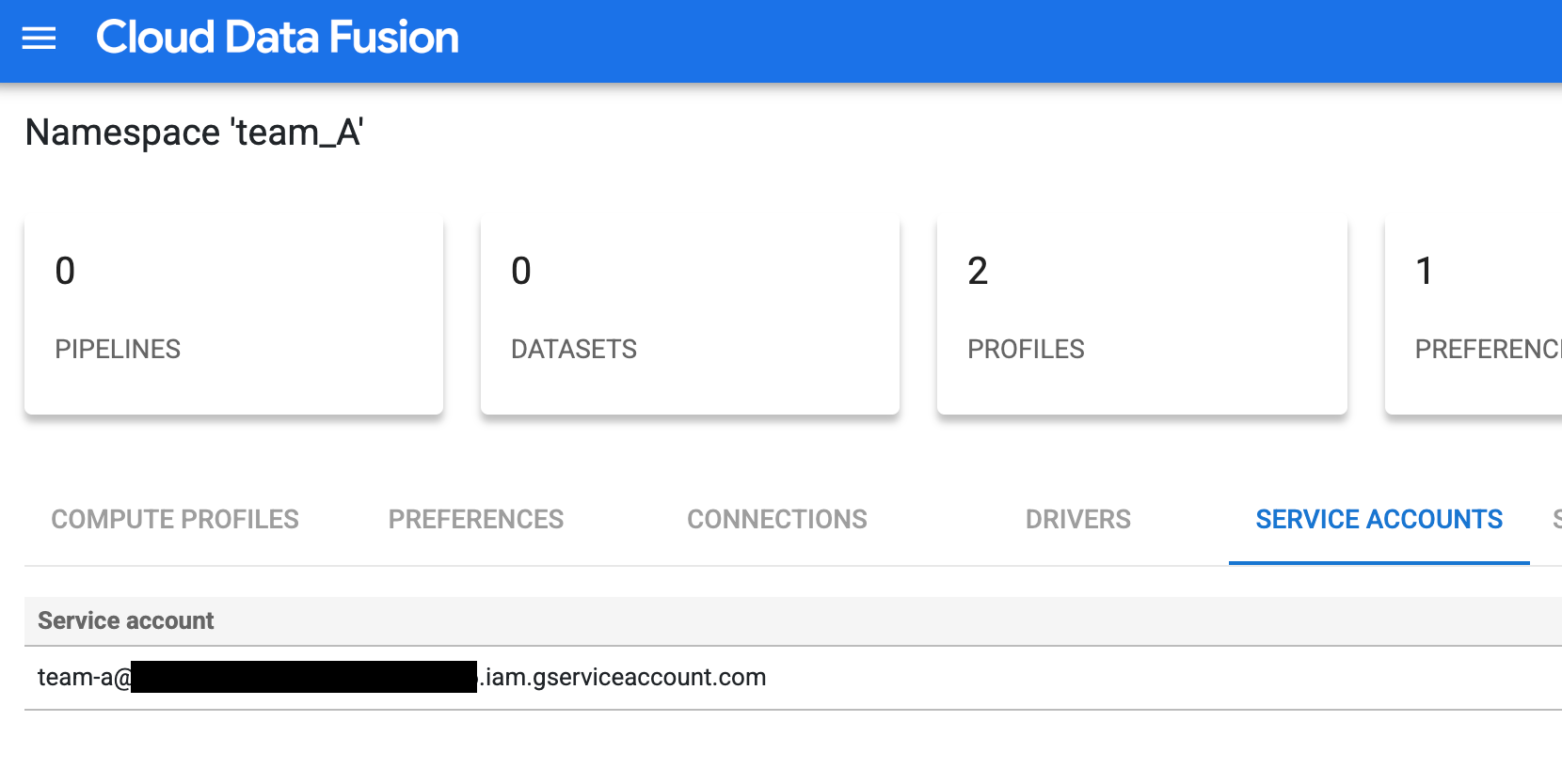 Configura una cuenta de servicio para el equipo A.
