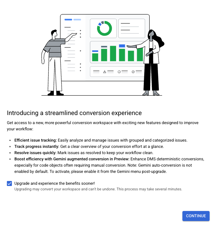 dialog that shows the conversion workspace upgrade offer
            in the Conversion workspace interface.