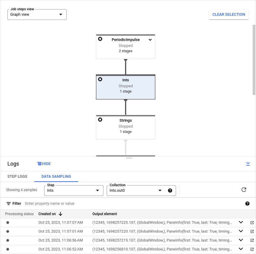 Google Cloud 控制台中的取樣資料