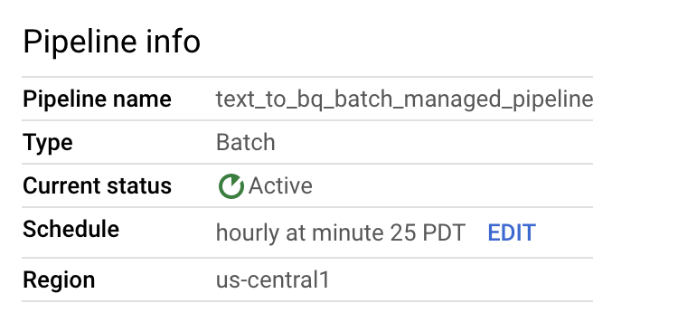 Botão &quot;Editar&quot; ao lado da programação do pipeline.