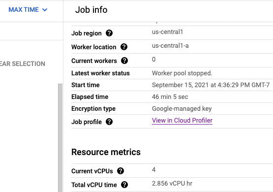 La pagina Job con un link alla pagina Profiler.