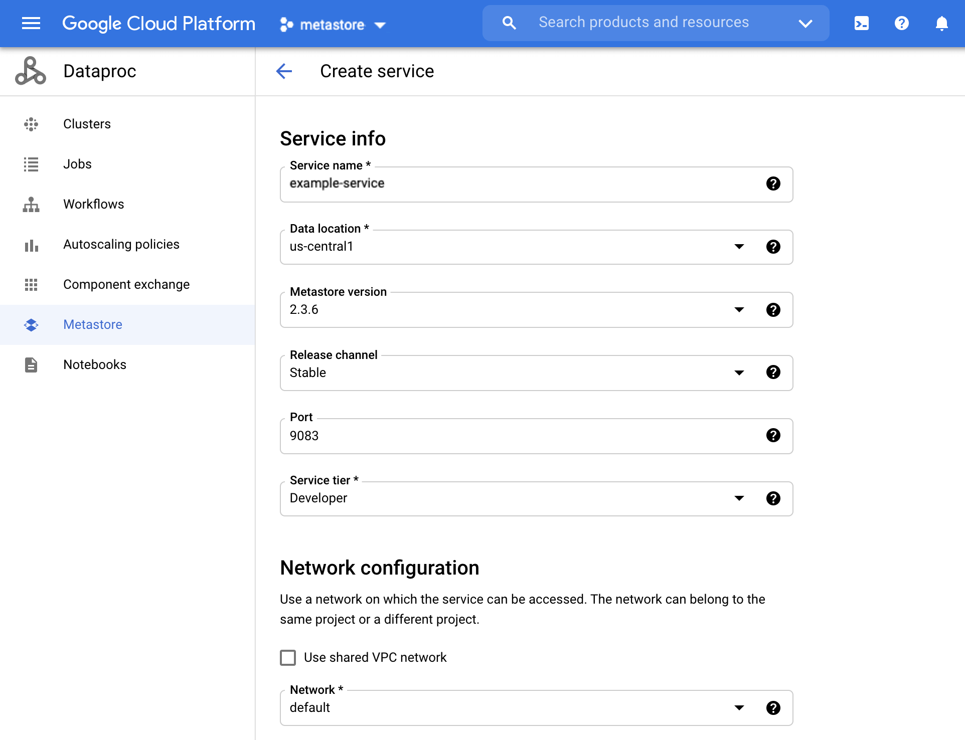 Page &quot;Créer un service&quot;