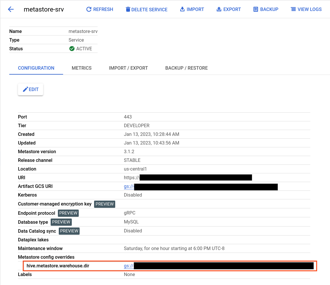 hive.metastore.warehouse.dir values