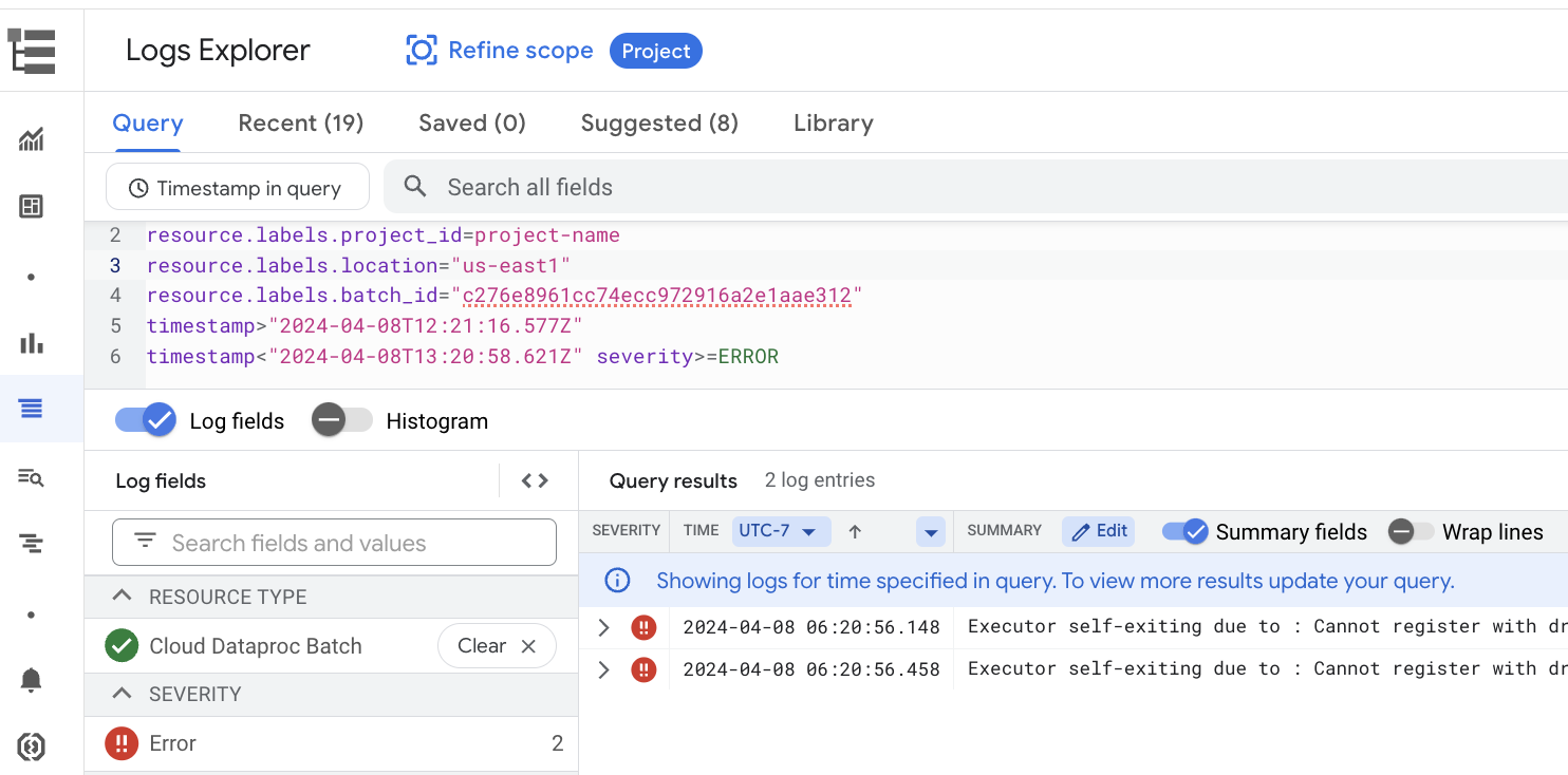 Batch logs explorer.