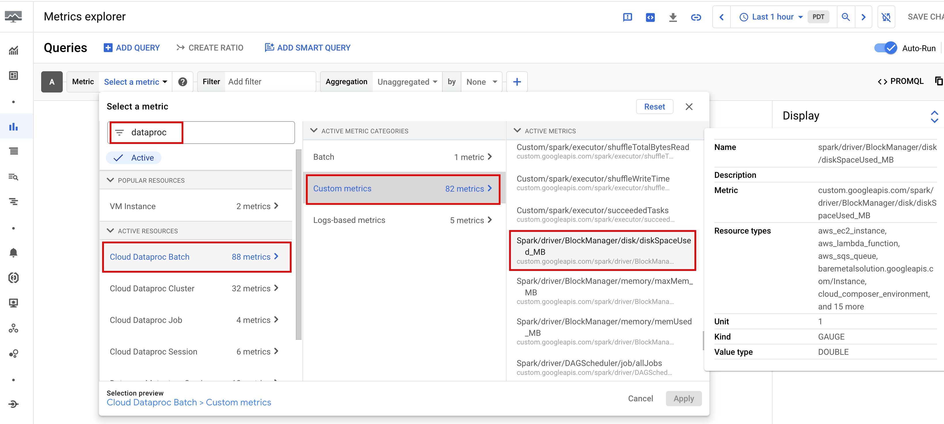 Exemple de métrique Spark dans l&#39;explorateur de métriques.