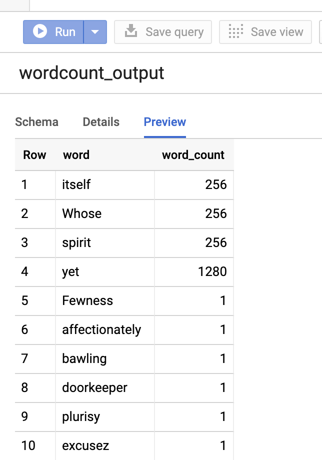 Preview table in BigQuery Explorer page in Cloud console.