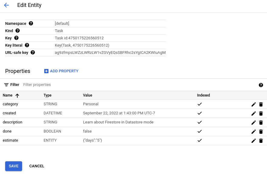 The entity overview page showing information about an entity.