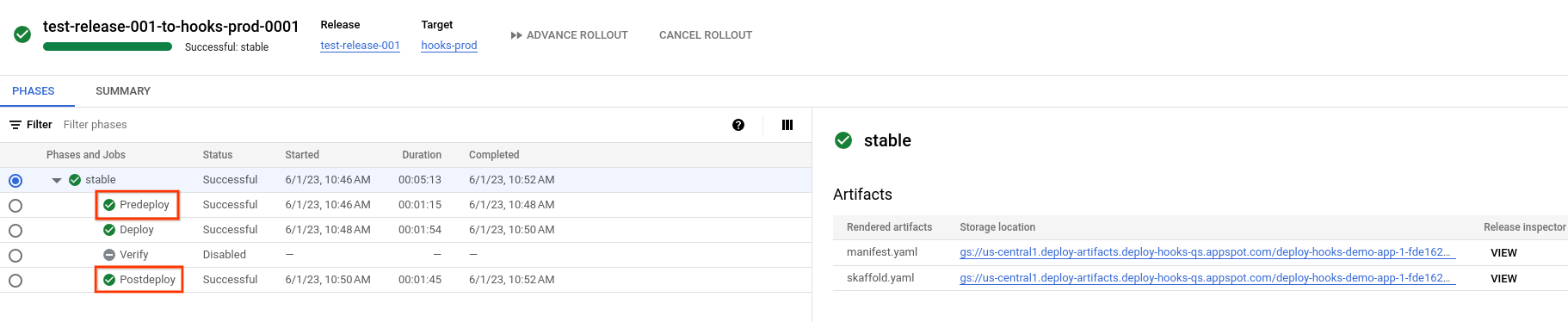 rollouts in Google Cloud console