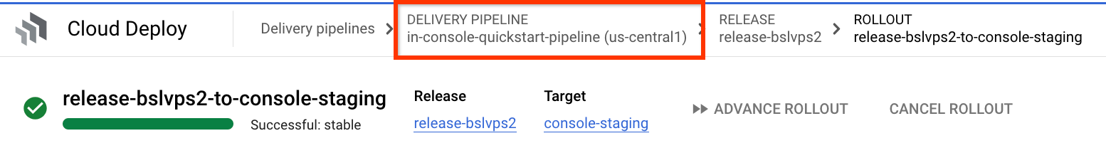 Cliquez sur le nom du pipeline pour afficher la visualisation