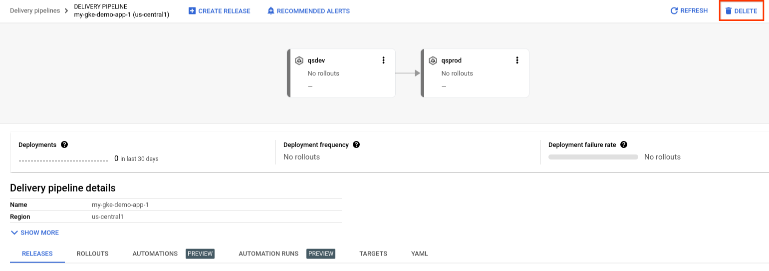 destinos en la consola de Google Cloud, con el ícono de menú