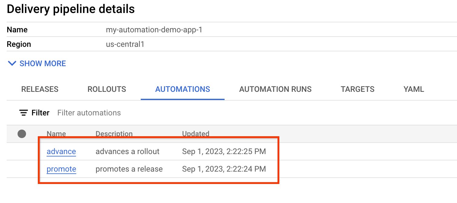 Google Cloud 控制台中的交付流水线可视化