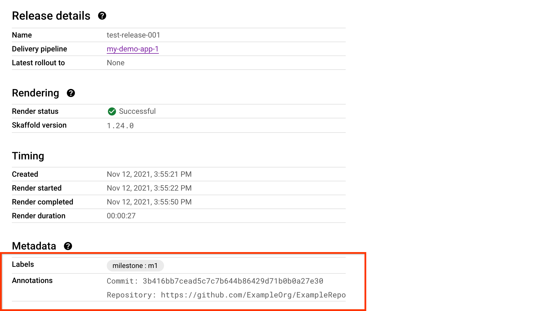 Détails de la version dans la console Google Cloud 