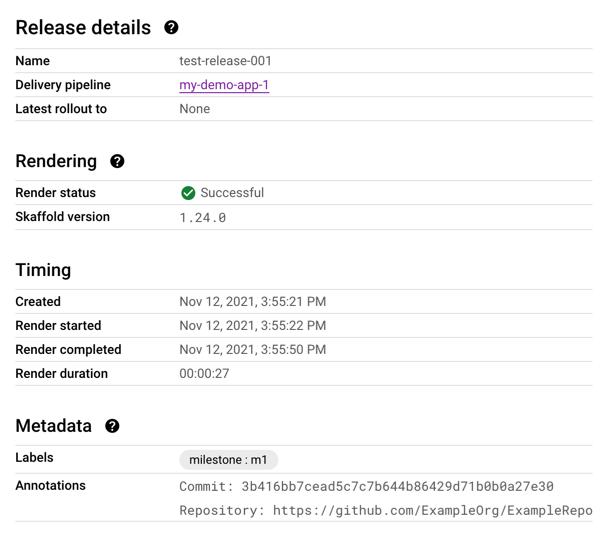  Google Cloud 控制台顯示的版本中繼資料