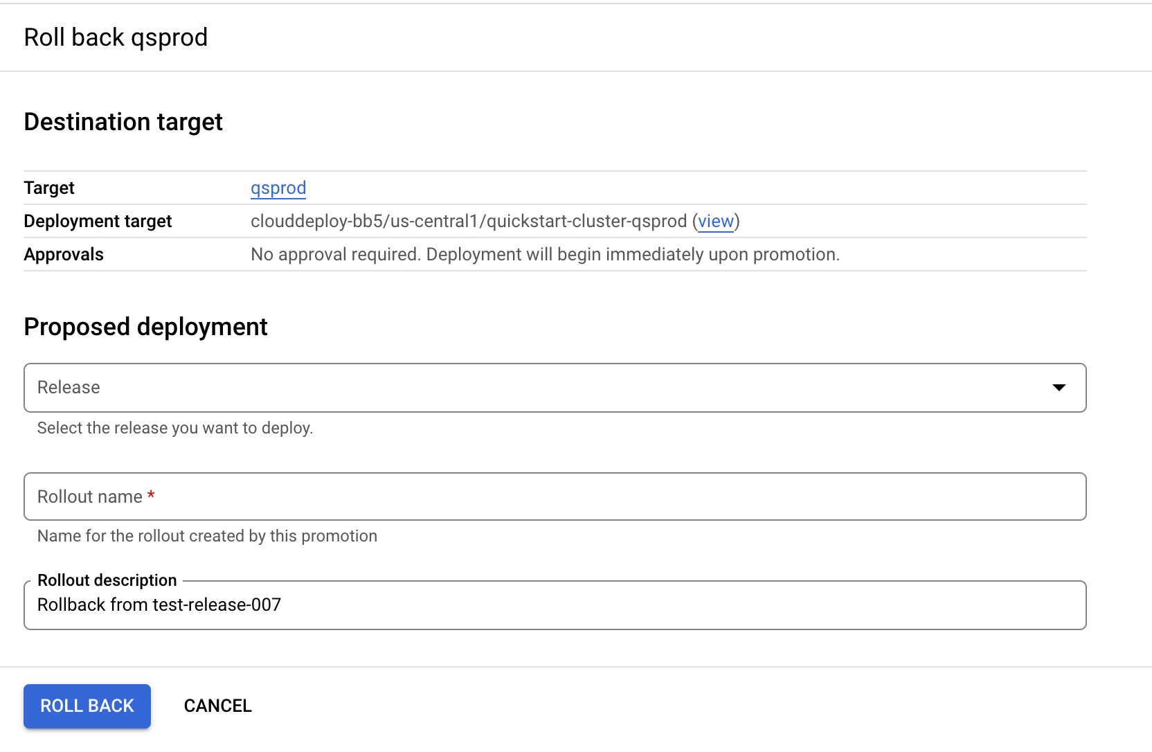 Esegui il rollback del modulo