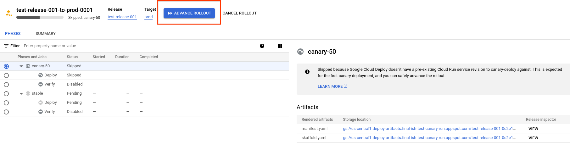 rollout details in Google Cloud console 