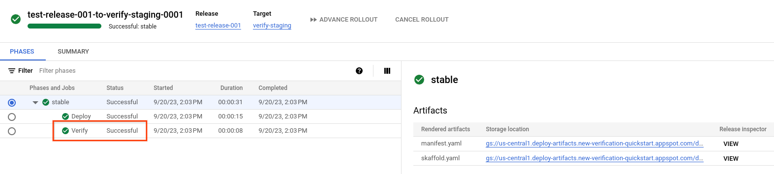 rollouts in Google Cloud console