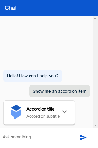 Captura de tela do tipo de acordeão do Dialogflow Messenger