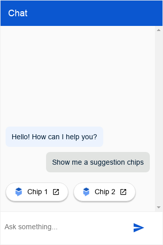 Captura de pantalla del tipo de chips de Dialogflow Messenger