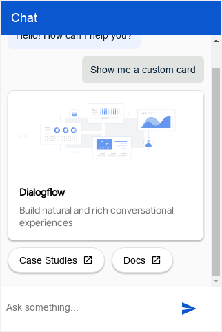 Screenshot einer benutzerdefinierten Karte in Dialogflow Messenger