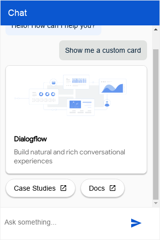 Captura de pantalla de la tarjeta personalizada de Dialogflow Messenger