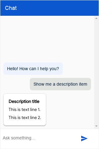 Captura de pantalla del tipo de descripción de Dialogflow Messenger