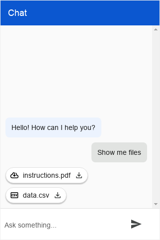 Captura de tela dos tipos de arquivos do Dialogflow Messenger