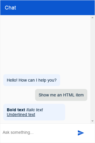 Dialogflow Messenger-Screenshot vom Typ „HTML“