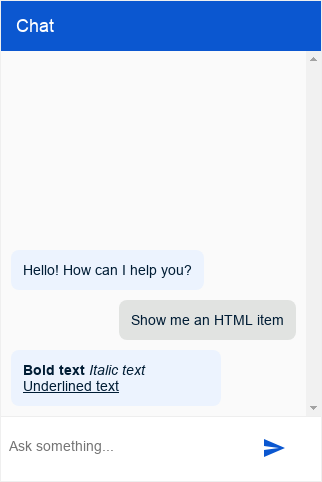 Captura de pantalla del tipo HTML de Dialogflow Messenger
