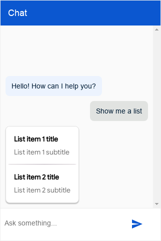 Dialogflow Messenger list type screenshot