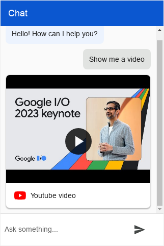 Dialogflow Messenger の動画タイプのスクリーンショット