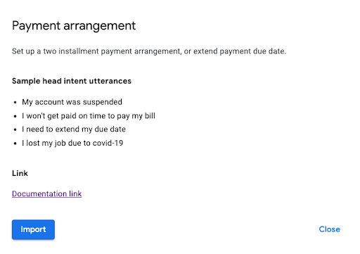 Captura de pantalla de la tarjeta de agente precompilada para los acuerdos de pago