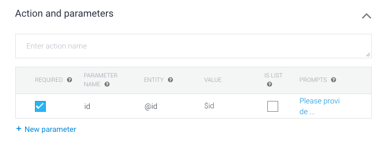 Erforderlicher Parameter in Dialogflow ES