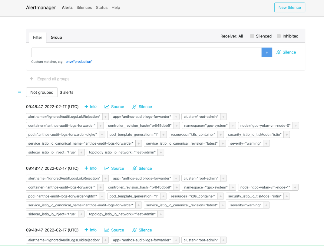 Benachrichtigungen zu Audit-Logs für Loki-Ablehnung im Root-Administratorcluster ignorieren