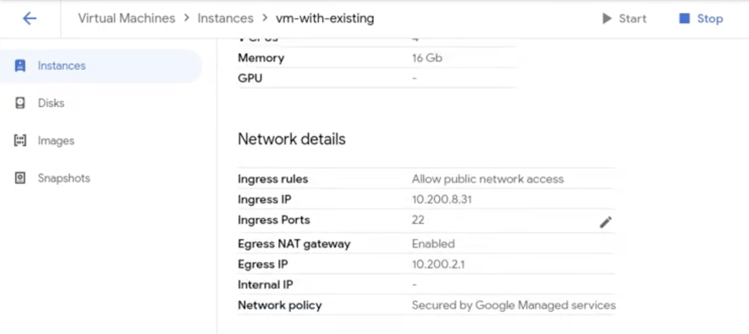 Console UI showing Network details list with edit icon on Ingress Ports