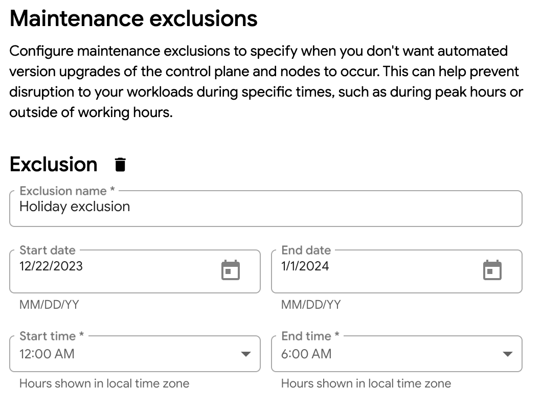 Gérer une exclusion de maintenance