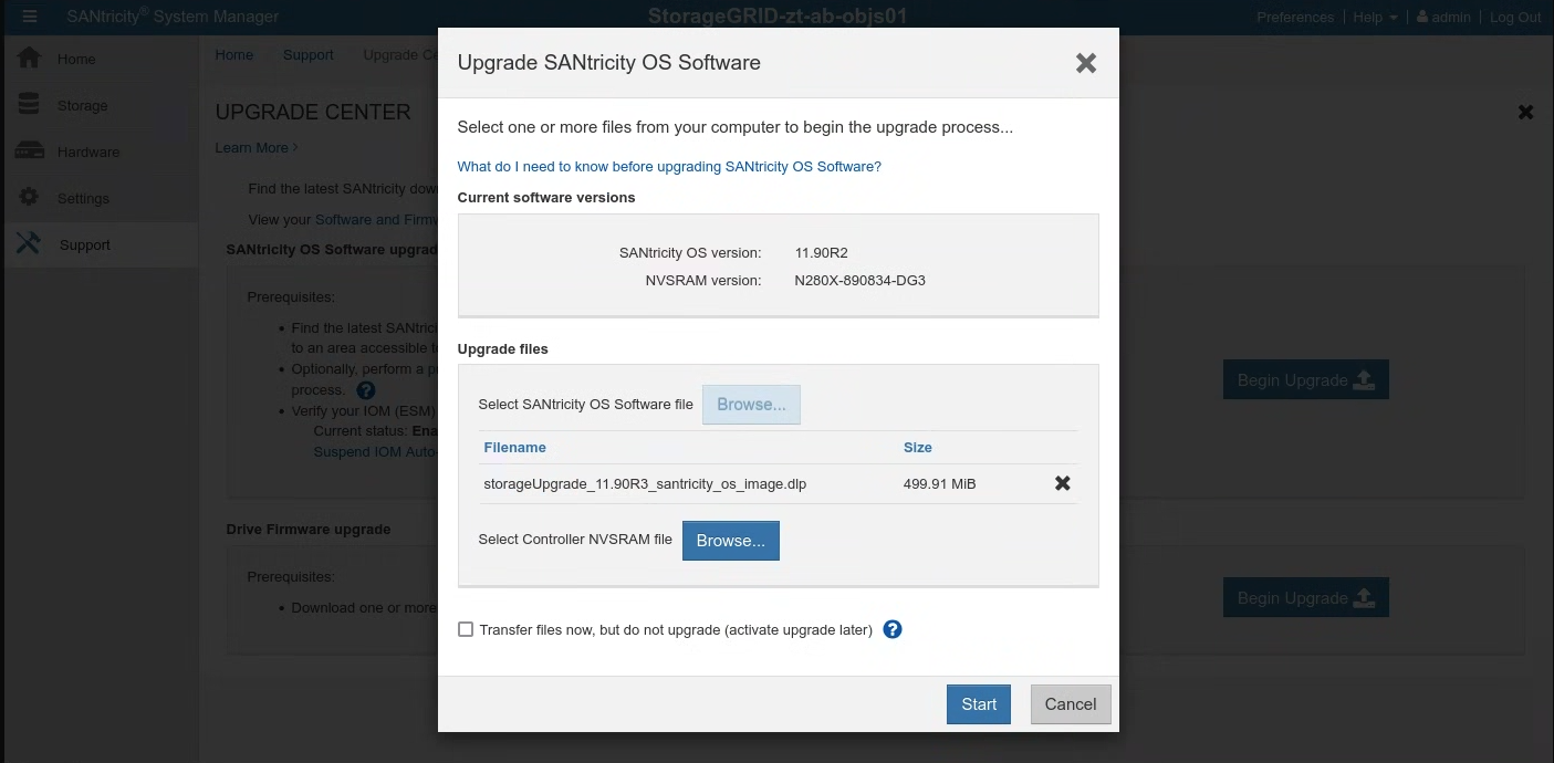 SANtricity 패키지 업로드