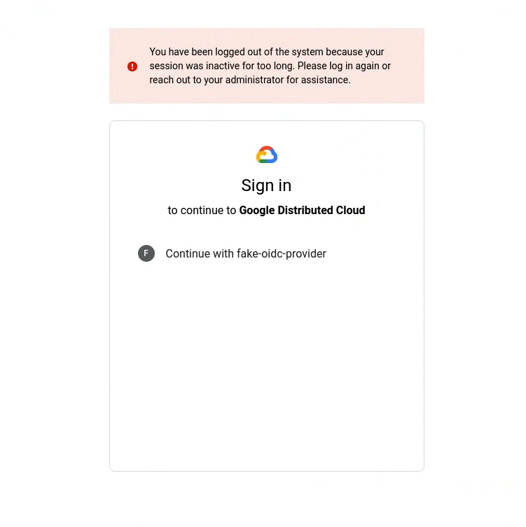 Console UI showing login screen with a banner containing text on the session log out: 'You have been logged out of the system because your session was inactive for too long. Please log in again or reach out to your administrator for assistance.'