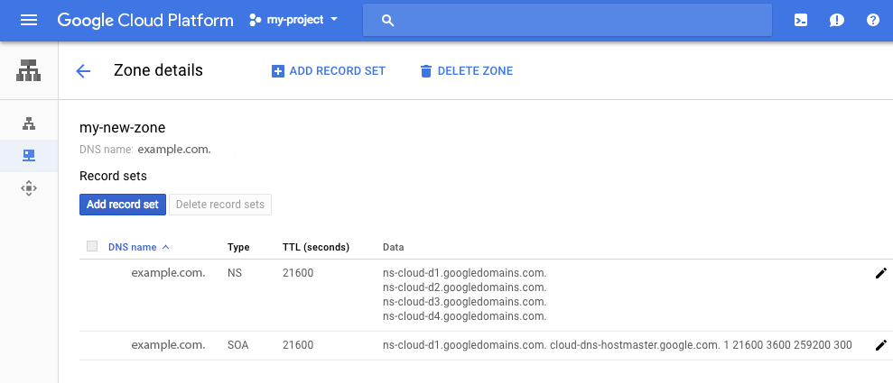 Guia de início rápido: configurar registros DNS para um nome de domínio com  o Cloud DNS | Google Cloud