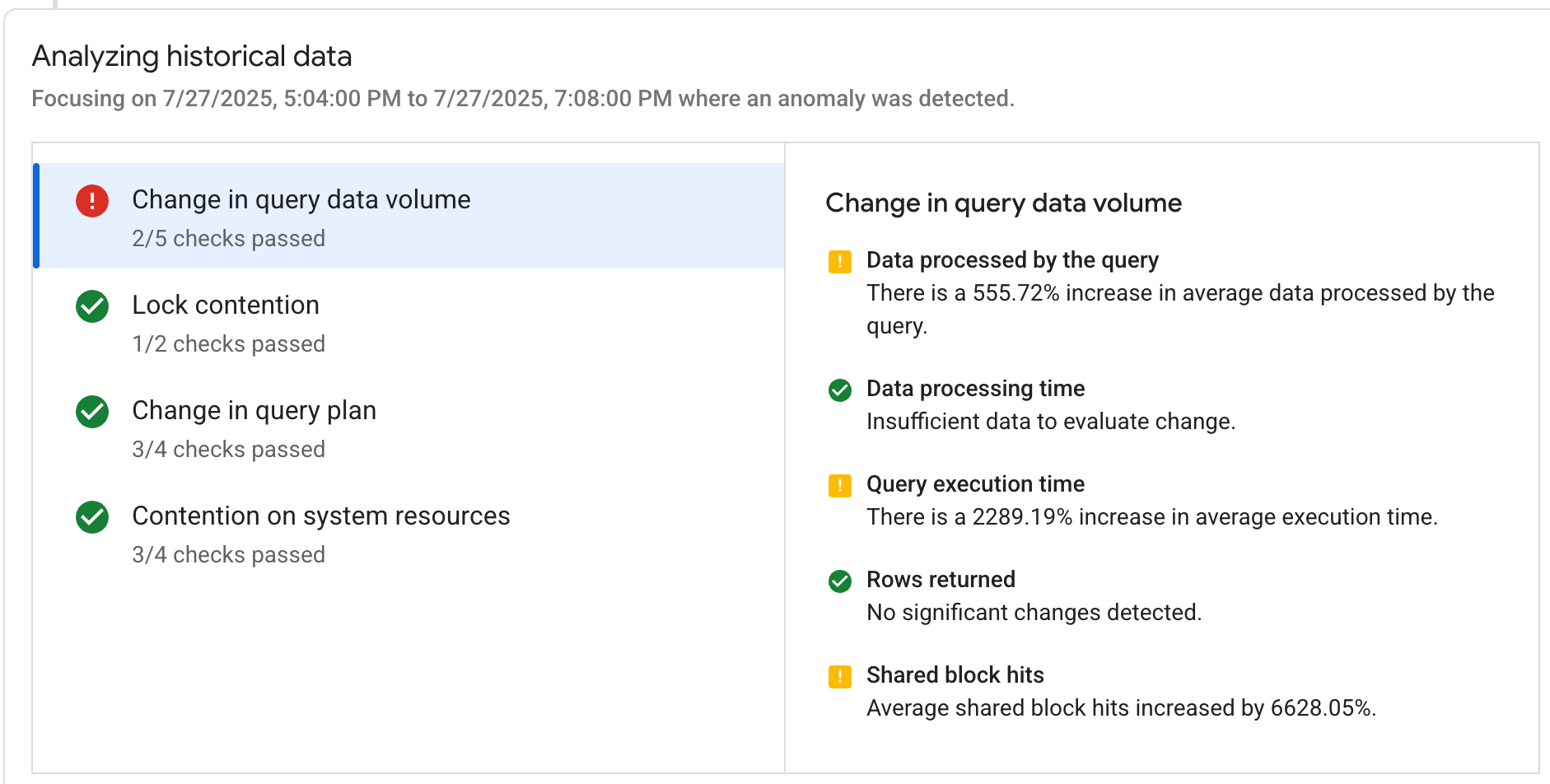 상황과 증거를 포함한 느린 쿼리 분석 결과