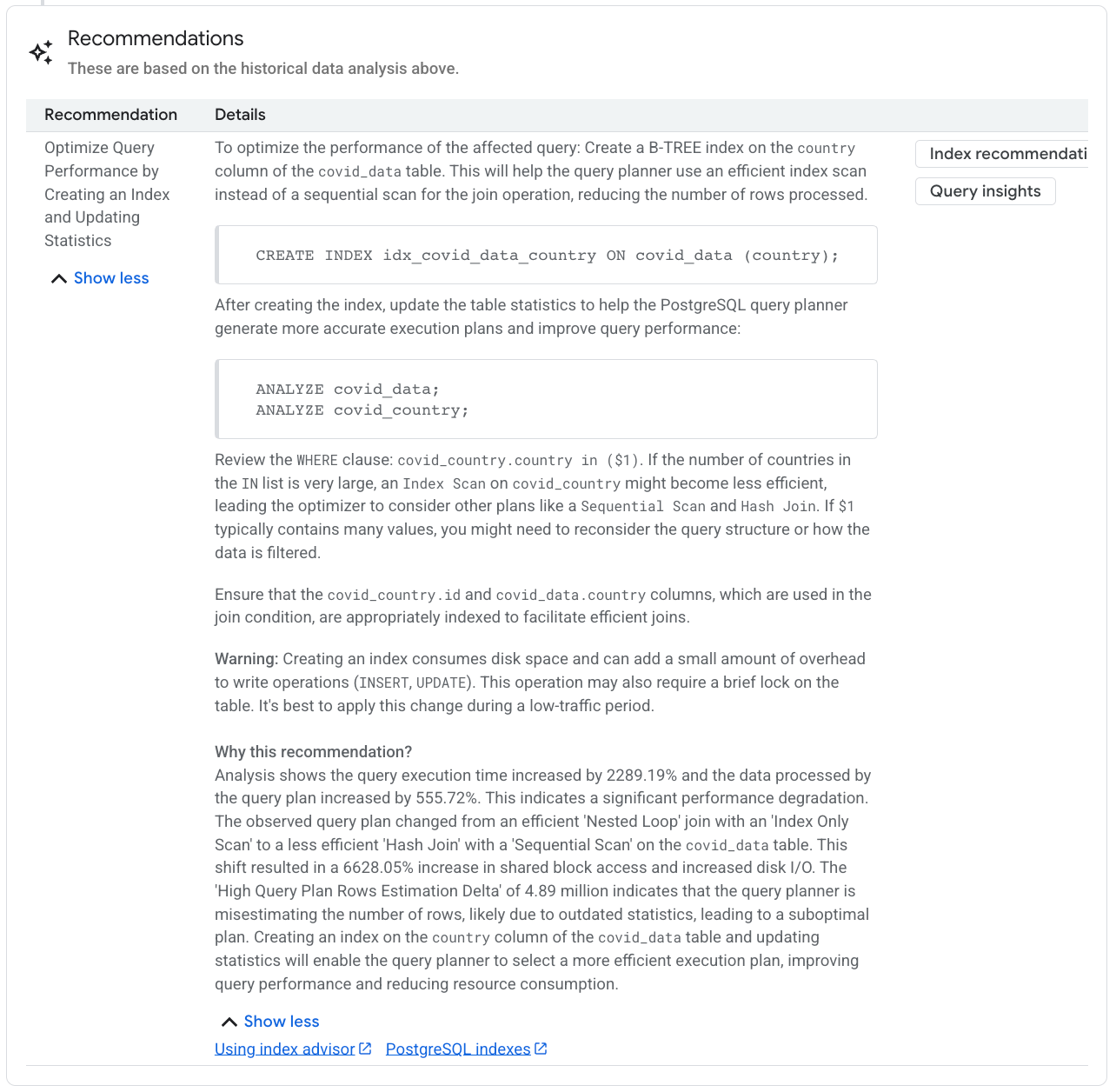 Empfehlungen zur Behebung von Problemen mit der Nebenläufigkeit und zur Optimierung von Abfragen
