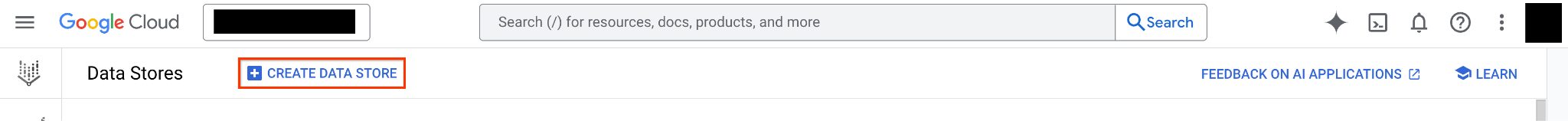 Bouton &quot;Créer un data store&quot;.