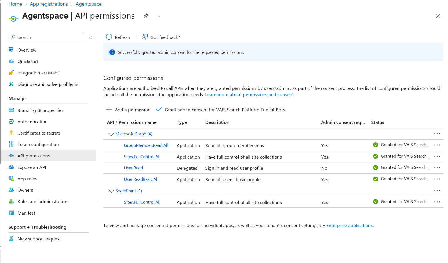 Verify the API permissions