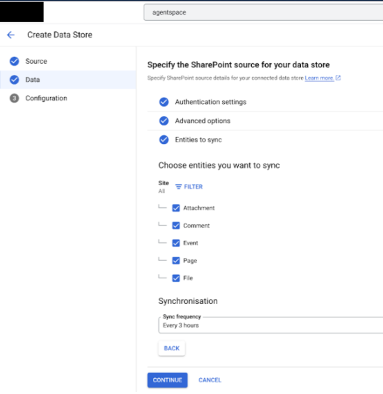 Sélectionner les entités à synchroniser