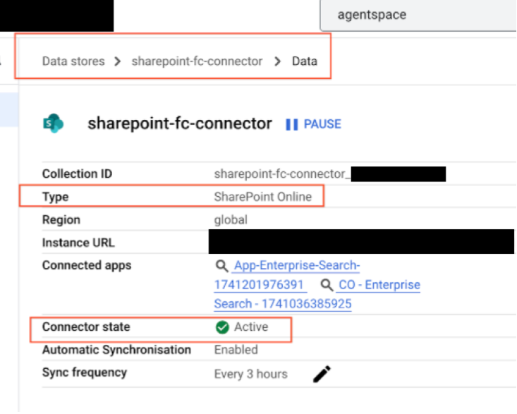 コネクタのステータスを示すデータストアの詳細